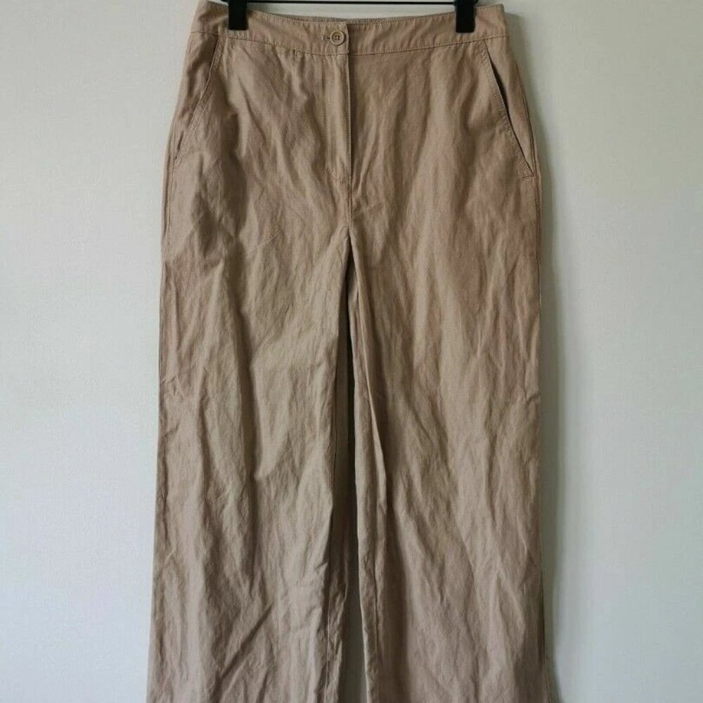 NWT EILEEN FISHER Beige Organic Cotton Steel Wide Leg Ankle Pants 6